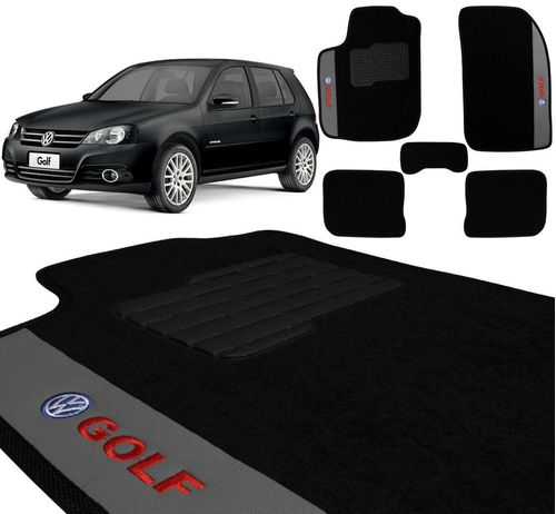 Jogo de Tapetes Carpete Volkswagen Golf 2004 a 2013 Preto Bordado 5 Peças