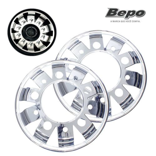 Par de Calotas Caminhão Bepo Aro 22,5 Pneu Sem Camara Inox Polido
