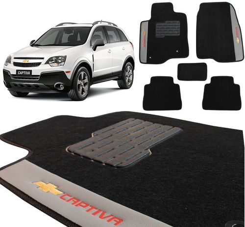 Jogo de Tapetes Carpete Captiva 2008 a 2017 Preto Bordado 5 Peças