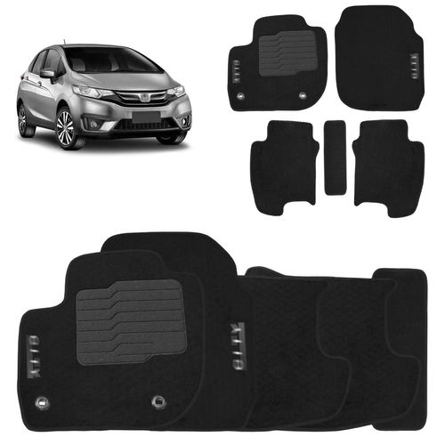 Jogo de Tapete Carpete Fit 2015 a 2021 Preto Fixação Original 5 Peças