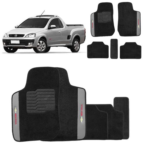 Jogo de Tapetes Carpete Chevrolet Montana 2003 a 2010 Preto Bordado