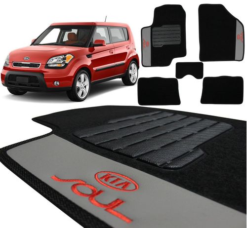 Jogo de Tapetes Carpete Kia Soul 2009 a 2014 Preto Bordado 5 Peças