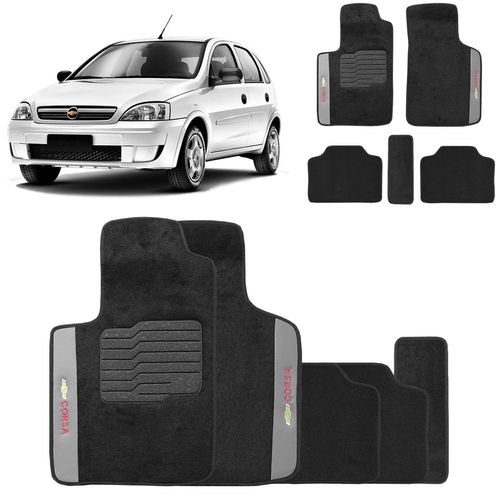 Jogo de Tapetes Carpete Chevrolet Corsa II 2002 a 2012 Preto 5 Peças