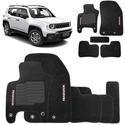 Jogo Tapete Carpete Jeep Renegade 2015 a 2023 Preto Fixação Original
