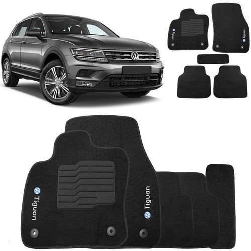 Jogo Tapete Carpete Tiguan 2018 a 2021 Preto Fixação Original 5 Pçs
