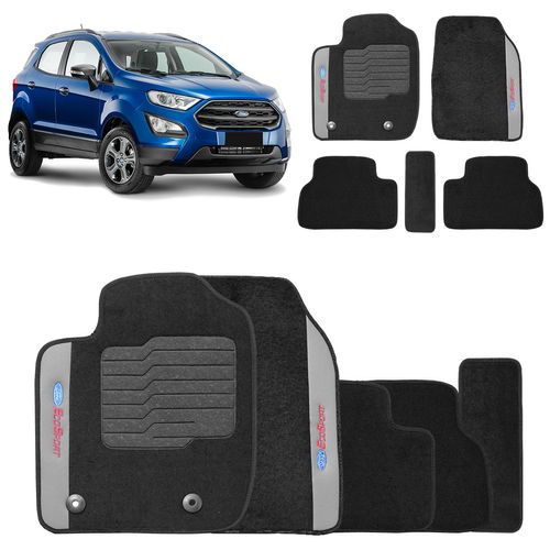 Jogo Tapetes Carpete Ford Ecosport 2013 a 2021 Preto Bordado