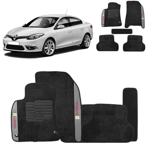 Jogo de Tapetes Carpete Renault Fluence 2011 a 2018 Preto Bordado 5 Peças