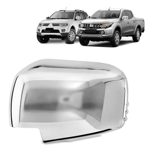 Aplique Retrovisor L200 Triton Pajero Dakar 2008 a 2016 Cromado Lado Esquerdo