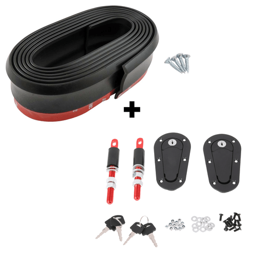 Trava de Capô Esportiva com Chave Estilo Aerocatch + Spoiler Flexivel Front Lip - Spa Turbo - Universal - Veículos Leves e Pesados