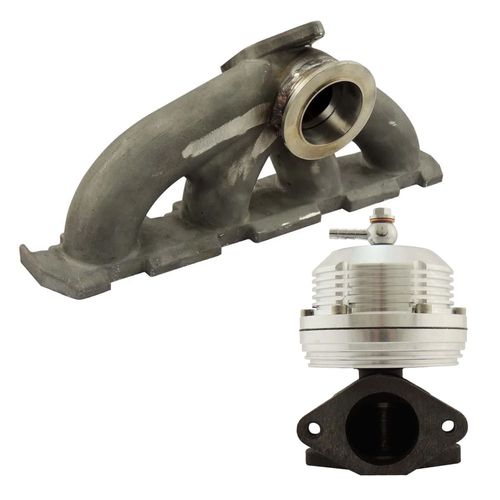 Coletor de escape p/ turbo em aço inox VW/Audi 2.0 TSi 200cv Fixação turbina V-Band + Wastegate USA Prata