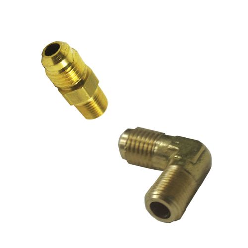 Niple em latão rosca 1/8" NPT X 1/4" SAE + Niple 90º 1/8" NPT X 1/4" SAE
