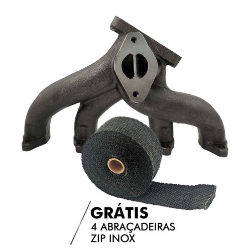 Coletor de escape para turbo VW AP 8V Pulsativo no Farol - T3 + Fita Térmica SPA cor preta  2" 5M