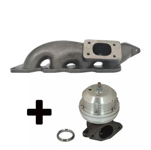 Coletor de escape para turbo VW EA 111 transversal - T2 com saída de válvula + Wastegate USA Prata