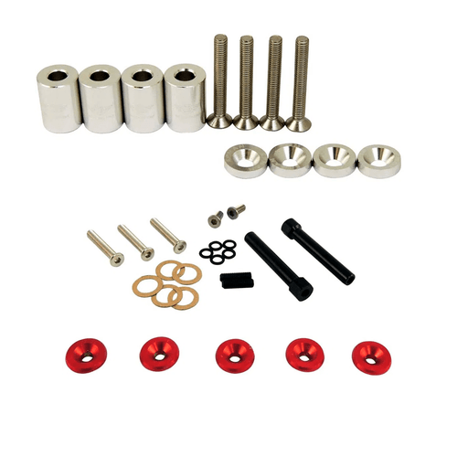 KIT DE ARRUELAS JDM PARA TAMPA DE VÁLVULA HONDA CIVIC D16 - VERMELHO + KIT ESPAÇADOR CAPÔ 1" 6MM - UNIVERSAL