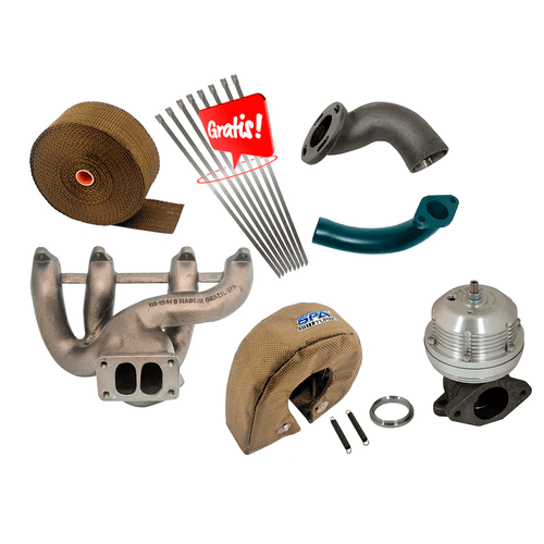 COLETOR ESCAPE TURBO VW AP 8V PULSATIVO - T3 SLIM + FITA TÉRMICA + Capa Turbina + Saída Escape e Valvula + WASTEGATE USA MECÂNICA