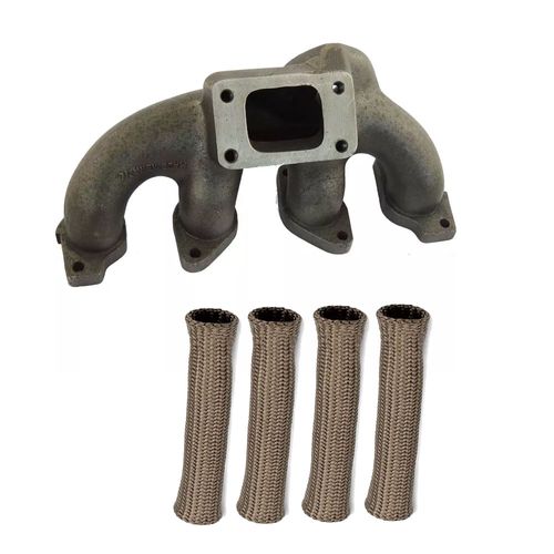 Coletor de escape para turbo GM Kadett / Monza carburado - T3 + Capa térmica para cabo de vela Titanium - Jogo com 4 unidades