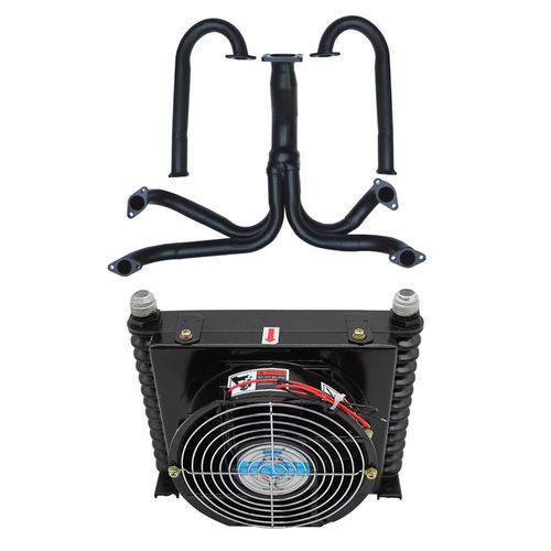 Coletor de escape para turbo VW Fusca + Radiador de óleo c/ ventoinha - 250mmx176mmx101mm 10AN "macho"