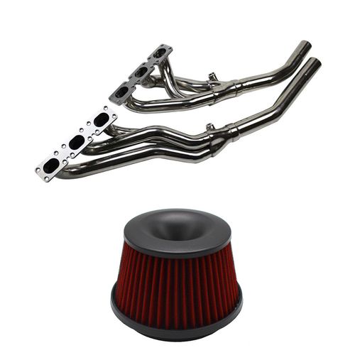 Coletor de escapamento 6x2 aço inox polido p/ BMW E34/E36- Filtro de ar esportivo universal Power Intake 75mm Lavável