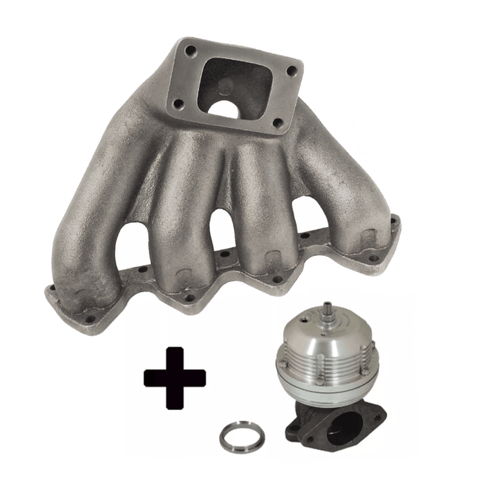 Coletor de escape para turbo Honda série B - T3 - Turbina para cima + Wastegate USA regulagem mecânica - Prata