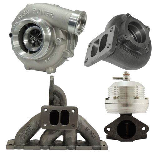 Coletor de escape p/ turbo Audi A3 / Golf 1.8 20V pulsativo - turbina para cima + Turbina .50 T3 Master Power R474 + Wastegate USA Prata