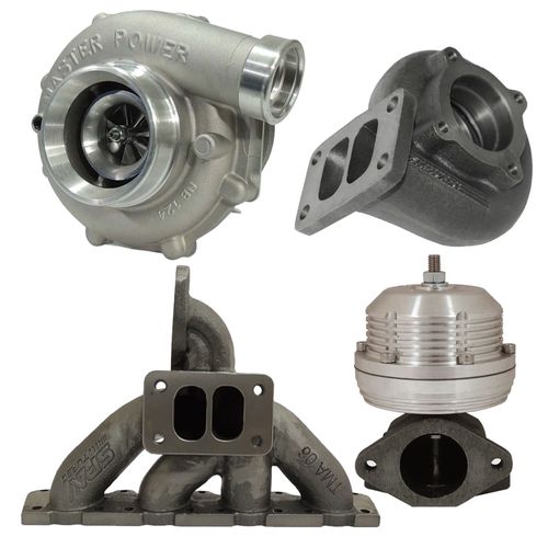 Coletor de escape p/ turbo Audi A3 / Golf 1.8 20V pulsativo - turbina para cima + Turbina .50 T3 Master Power R474 + Wastegate USA Prata