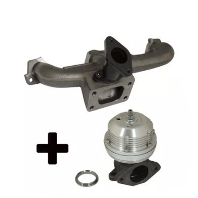 Coletor de escape para turbo Fiat Sevel / Compatível com turbo T3 / Com saída para válvula furação " i " + Wastegate USA Prata