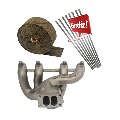 COLETOR DE ESCAPE PARA TURBO VW AP 8V PULSATIVO - T3 SLIM + FITA TÉRMICA TITANIUM SPA 2" x 10M (TMW14B-ACTERSFT15-EXBZPS02-8)