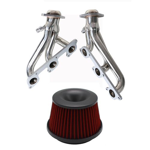Coletor de escapamento 6x2 em aço inox polido para Ford Ranger V6 4.0 1998-2010 SOHC + Filtro de ar esportivo universal Power Intake 75mm Lavável