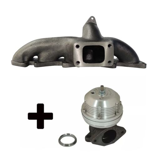 Coletor de escape para turbo Fiat Fivetech - T3 + Wastegate USA Prata