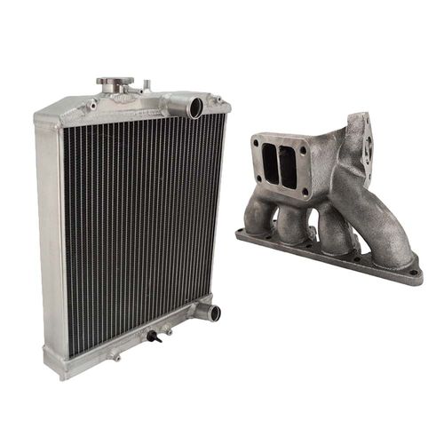 Coletor escape turbo pulsativo Honda D15 / D16 – T3 + Radiador de água para Honda Civic EG/EK motor D16 - 100% Alumínio
