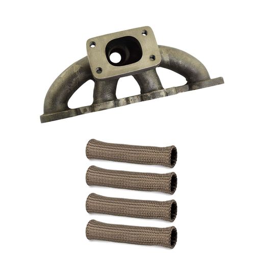 Coletor de escape para turbo Ford Zetec Rocam 8V - T3 + Capa térmica para cabo de vela Titanium - Jogo com 4 unidades