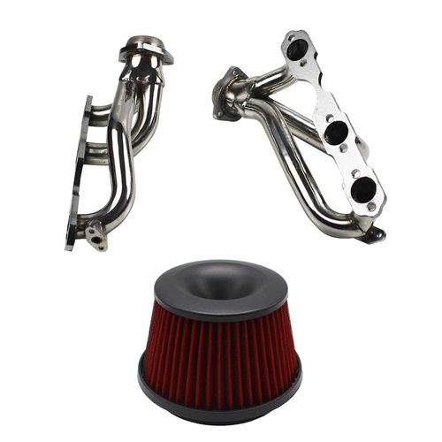 Coletor de escapamento 6x2 em aço inox polido para GM Blazer / S10 V6 4.3 (Vortec) + Filtro de ar esportivo universal Power Intake 75mm Lavável
