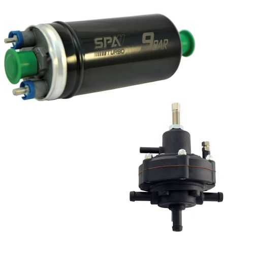 Bomba elétrica de combustível externa 9 BAR + Dosador de combustível Composite HPI para motores injetados