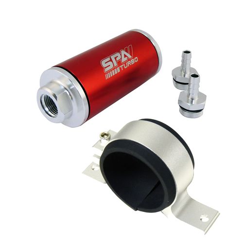 Filtro de combustível lavável universal Vermelho/Prata + Suporte