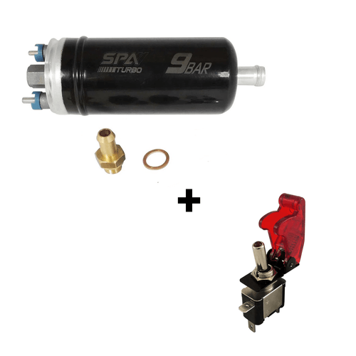 Bomba elétrica de combustível externa 9 BAR + INTERRUPTOR TIPO CHAVE CAÇA COM LED