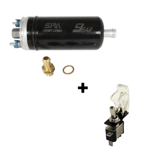 Bomba elétrica de combustível externa 9 BAR + INTERRUPTOR TIPO CHAVE CAÇA COM LED