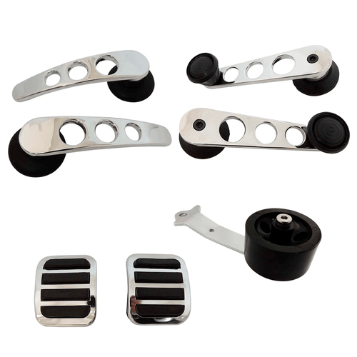Par Maçanetas esportivas interna porta  + PAR MANIVELAS ESPORTIVAS P/ VIDRO + PEDAL ACELERADOR ROLLER + Capas Pedaleiras Fusca -Kombi -Brasília -TL