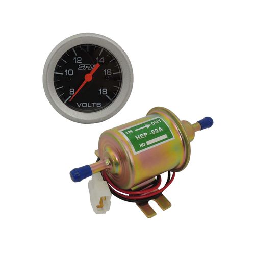 Bomba elétrica combustível para motores carburados (0,3bar) + Voltímetro 8-18V - 52 MM - SPA TURBO