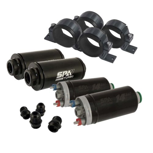 2 Bombas elétricas combustível externa 14BAR PLUS + 2 FILTROS de COMBUSTÍVEL LAVÁVEL UNIVERSAL - MANGUEIRAS 1/2" + 2 SUPORTES DUPLOS