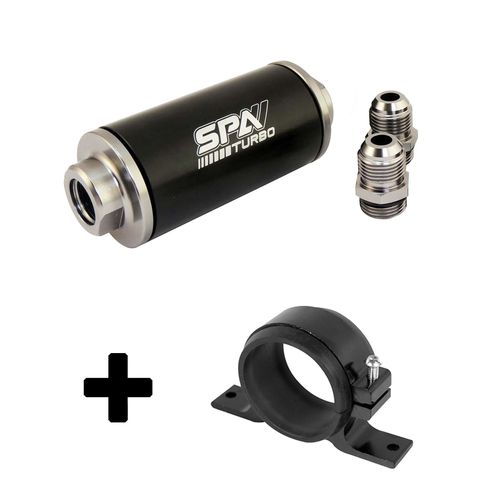 Suporte simples preto + Filtro de combustível lavável universal - Conexões 10AN