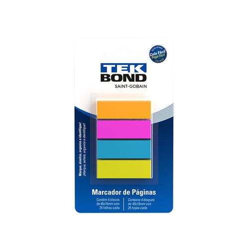 Marcador De Página 45Mm X 15Mm - 4 Cores (100 Unidades) - Tekbond