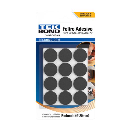 Feltro Protetor Adesivo Redondo Preto 20Mm - 24 Unidades - Tekbond