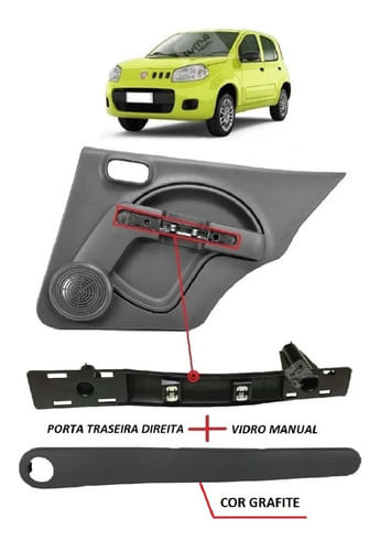 Suporte + Moldura Forro Porta Grafite Novo Uno Traseiro Ld