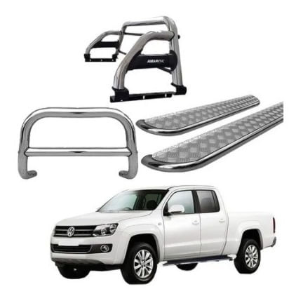 Kit Quebra Mato Estribo Chapa Santo Ant. Amarok Cd Cromado