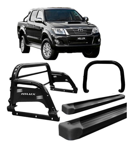 Kit Estribo Chapa Quebra Mato Sant Antonio H3 Hilux Preto
