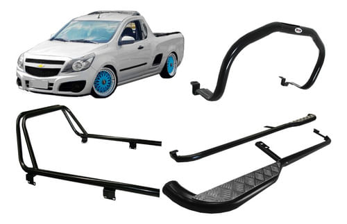 Kit Quebra Mato Estribo Santo Antonio Pick-up Montana Preto