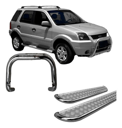 Kit Quebra Mato Estribo Chapa Ecosport 04 Até 2007 Cromado