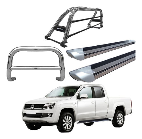Kit Quebra Mato Estribo Pers Santo Antônio Amarok Cd Cromado