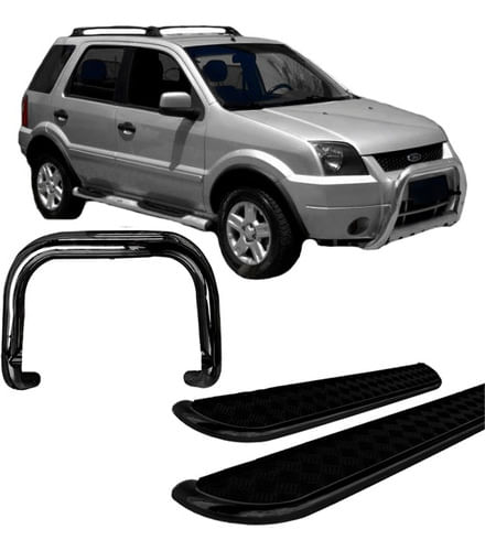 Kit Quebra Mato Estribo Chapa Ecosport 04 Até 2007 Preto
