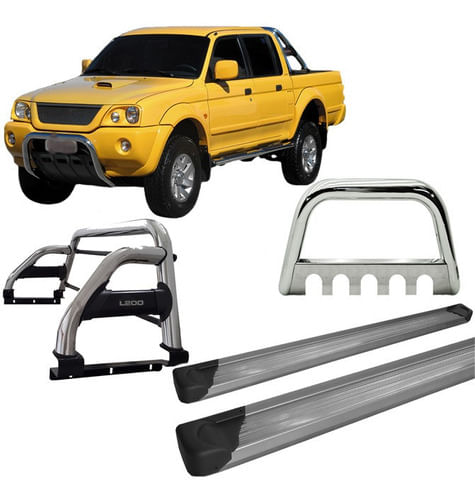 Kit Quebra Mato Estribo Santo Antônio H2 L200 04 Cromado